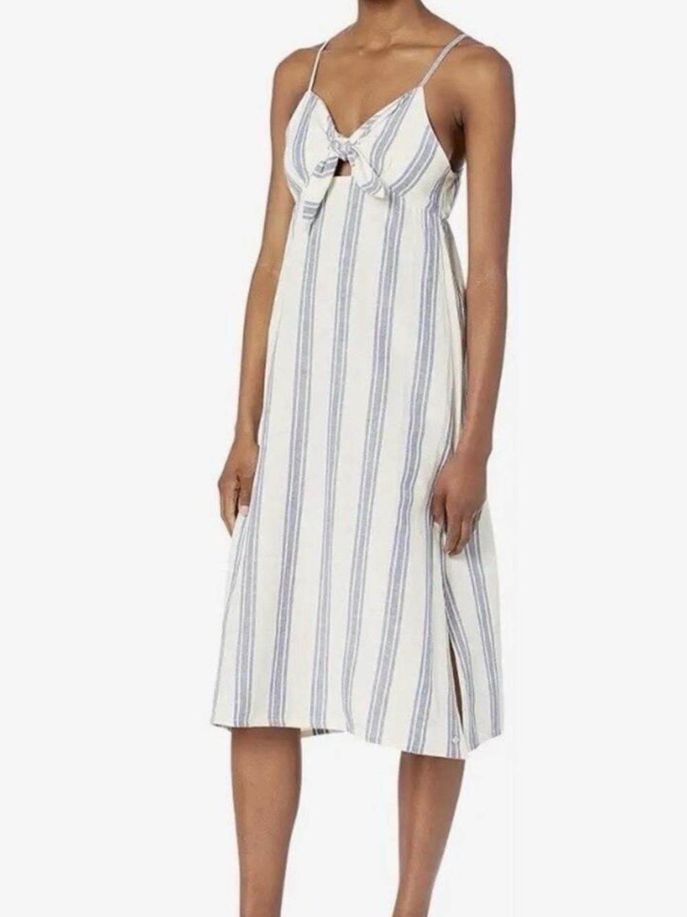 Roxy Striped Tie-Front Midi Dress in White and Blue